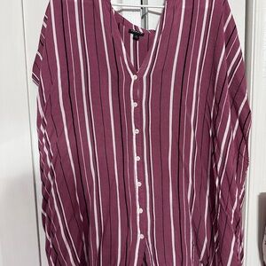 Torrid Striped V-Neck Button-Up Blouse